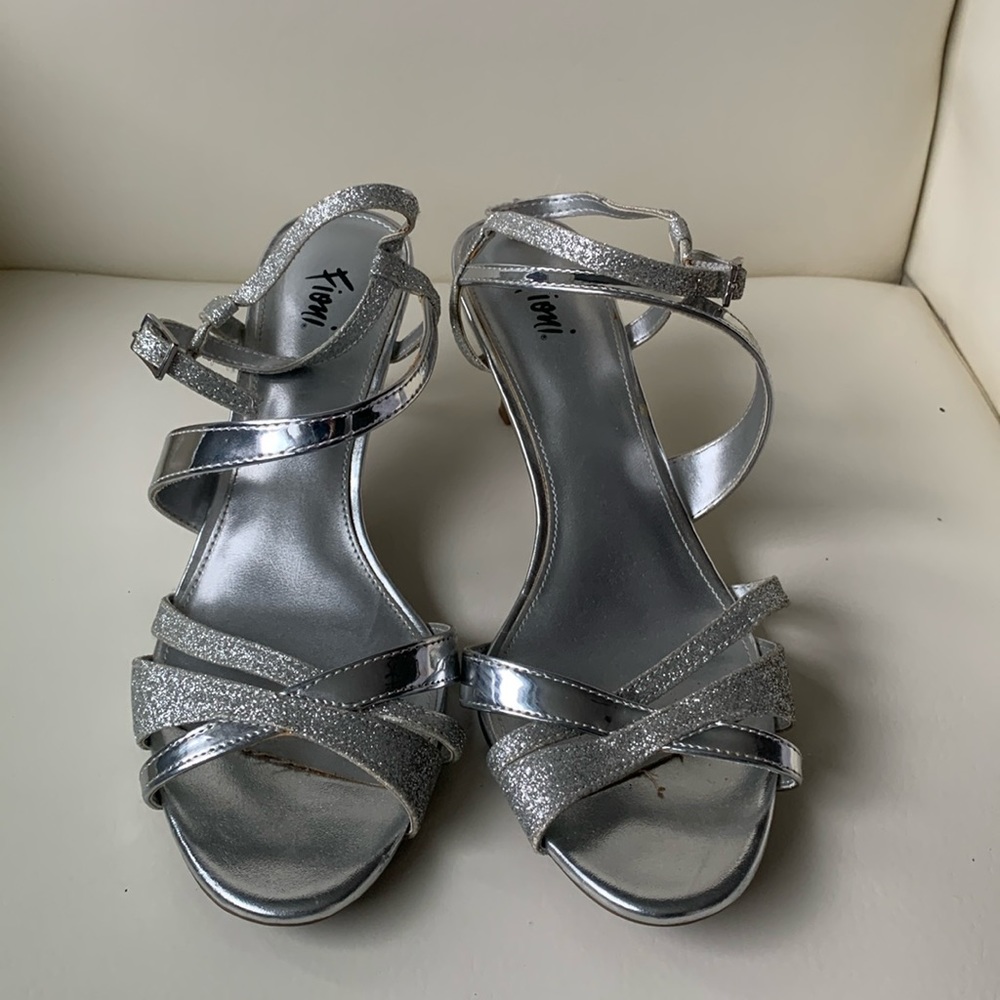 Silver Strappy Kitten Heels